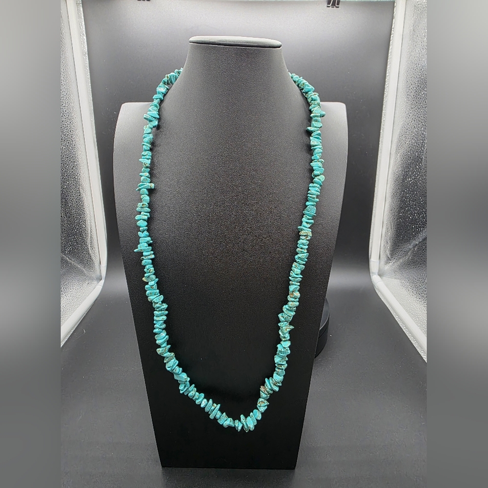 Turquoise Chip Bead Necklace - Long Strand